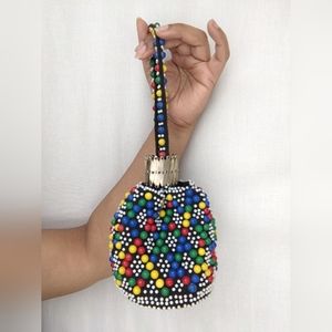 Amazing technicolour vintage 60s beaded bag with accordion closure